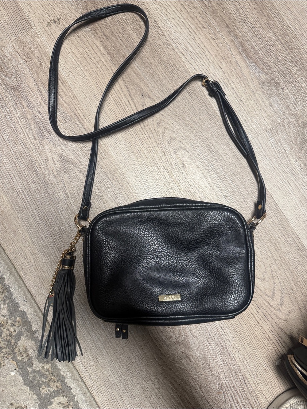 Aldo Black Pebbled Leather Crossbody with Tassel